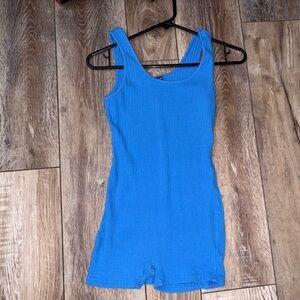 Blue Sleeveless Ribbed Romper